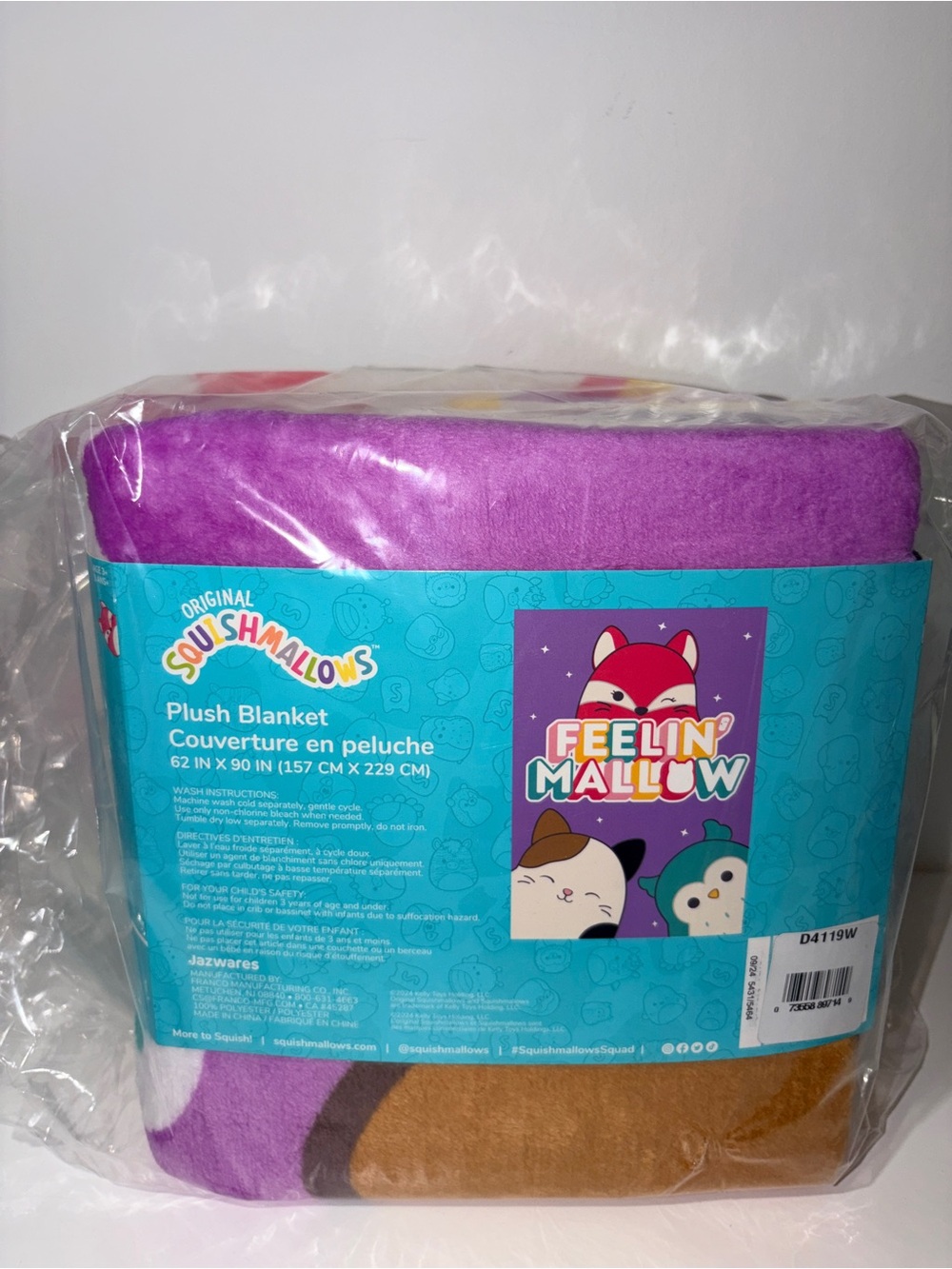 Squishmallows Purple Plush Throw Blanket with Colorful Character Panel
